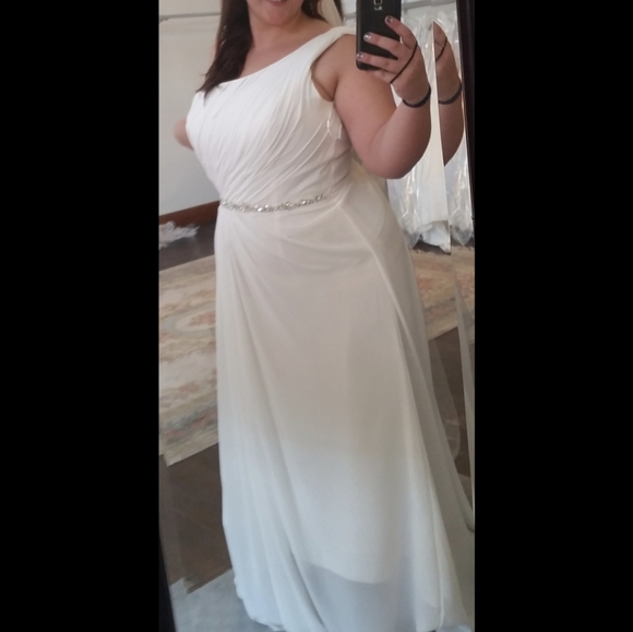 Destiny, Chiffon, One Shoulder, A-Line Lace and Polyester Formal Bridal Gown - Picture 10 of 10